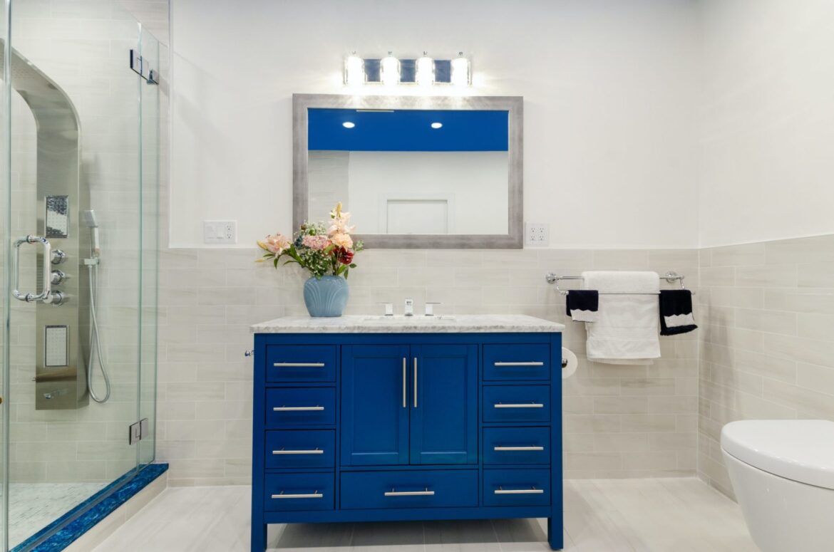 Blue bathroom cabinet, DIY, Bathrooms, Declutter