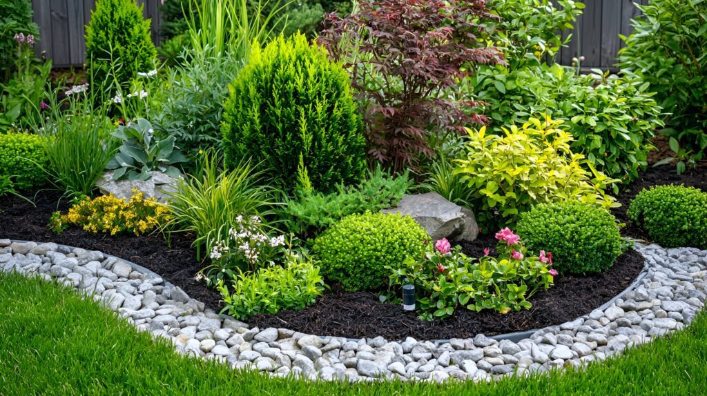 Beautiful garden landscaping design backyard flowers, shrubs and mulch. 
how to Sell Your Home Fast 