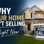 Real estate infographic explaining why homes aren’t selling in today’s market, including pricing strategy, competition, and online listing visibility.
